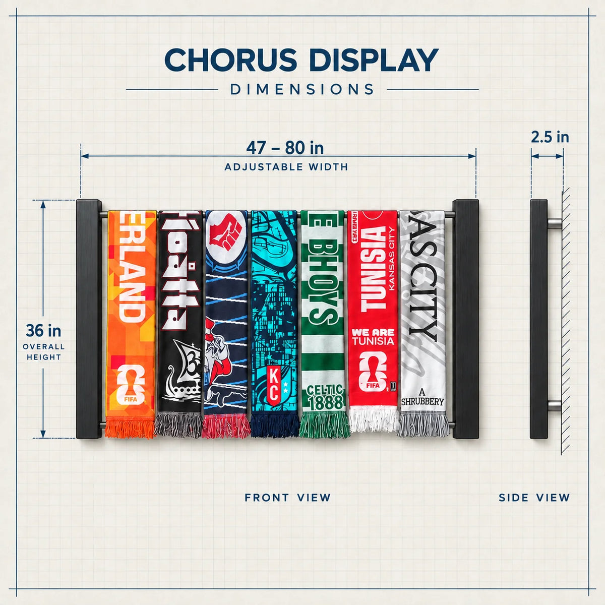 Chorus dimension drawing: 36 inches tall, 47–80″ wide