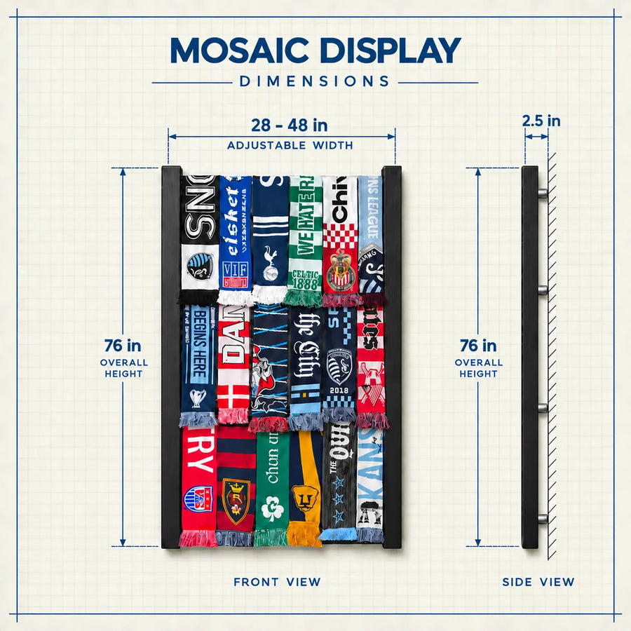 Mosaic dimension drawing with front and side views