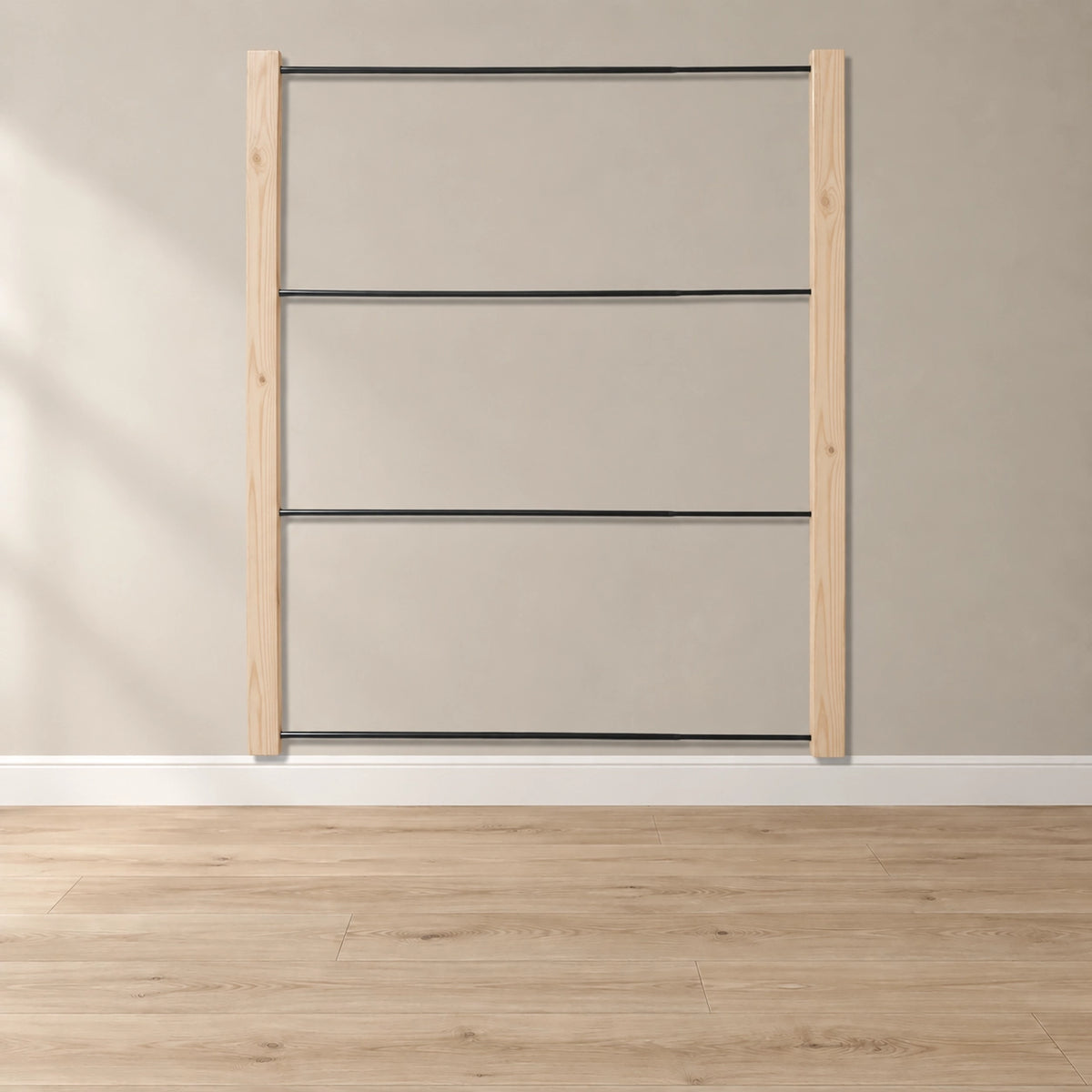 Empty Mural rack in unfinished New Zealand pine