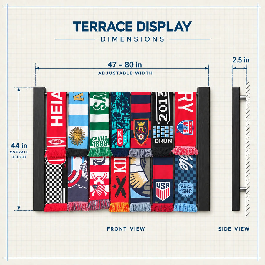 Terrace dimension drawing with front and side views