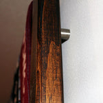 Nou Soccer Scarf Display Rack Close up view a wood  display rack